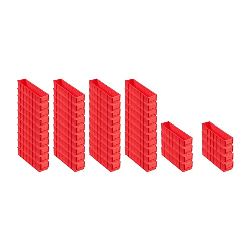 SuperSparSet 48x Rote Industriebox 400 S | HxBxT 8,1x9,1x40cm | 2,2 Liter | Sichtlagerkasten, Sortimentskasten, Sortimentsbox, Kleinteilebox von PROREGAL