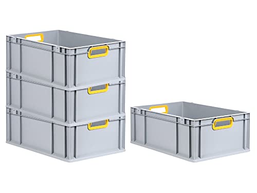 PROREGAL SuperSparSet 4x Eurobox NextGen Color | HxBxT 22x40x60cm | 44 Liter | Griffe gelb offen | Verstärkter Boden | Eurobehälter, Transportbox, Transportbehälter, Stapelbehälter von PROREGAL