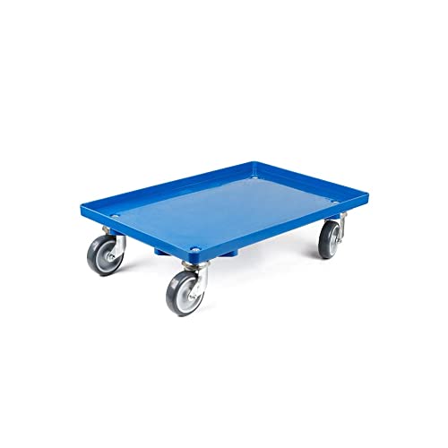 Transportroller für Euroboxen 60x40cm mit Gummiräder blau | Geschlossenes Deck | 2 Lenkrollen & 2 Bockrollen | Traglast 300kg | Kistenroller Logistikroller Rollwagen Profi-Fahrgestell von PROREGAL
