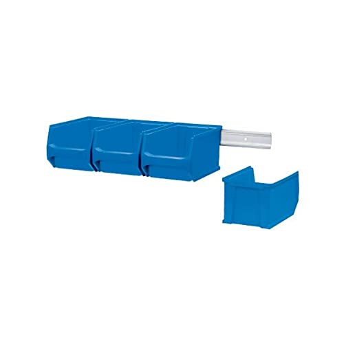 Wandleiste mit 4x Blaue Sichtlagerbox 3.0 | HxBxT 12,6x60,5x23,6cm | Wandhalterung, Kleinteileaufbewahrung, Sortimentsboxhalterung von PROREGAL