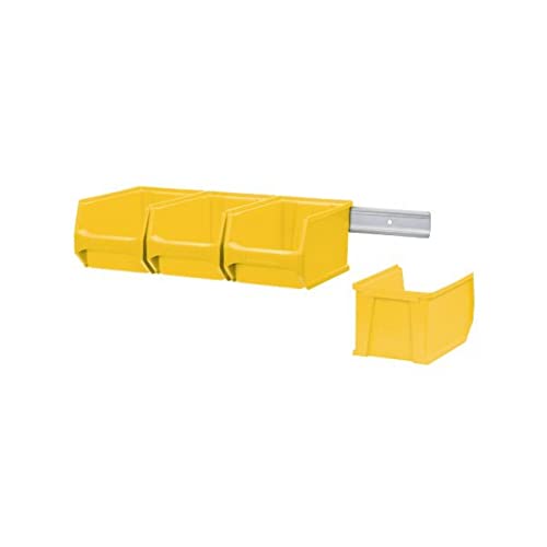 Wandleiste mit 4x Gelbe Sichtlagerbox 3.0 | HxBxT 12,6x60,5x23,6cm | Wandhalterung, Kleinteileaufbewahrung, Sortimentsboxhalterung von PROREGAL