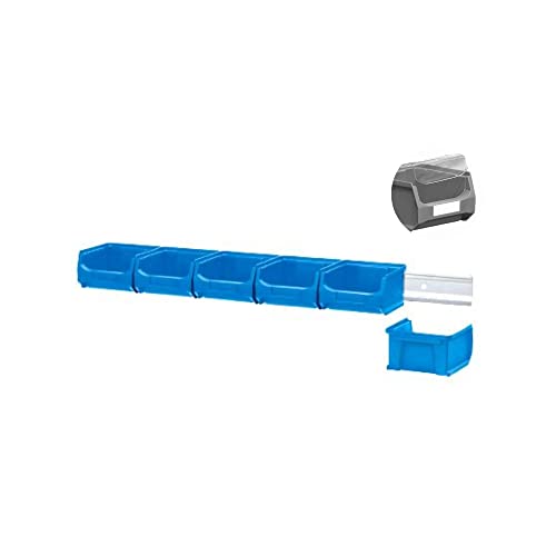 Wandleiste mit 6x Blaue Sichtlagerbox 1.0 mit Abdeckung | HxBxT 6,1x60,5x10cm | Wandhalterung, Kleinteileaufbewahrung, Sortimentsboxhalterung von PROREGAL