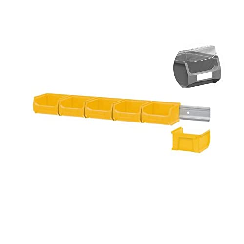Wandleiste mit 6x Gelbe Sichtlagerbox 1.0 mit Abdeckung | HxBxT 6,1x60,5x10cm | Wandhalterung, Kleinteileaufbewahrung, Sortimentsboxhalterung von PROREGAL