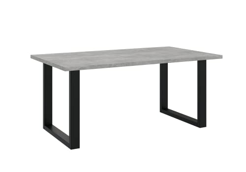 PROROOM FURNITURE - Brooky Table - Esstisch - Rechteckig - 160x90x75 cm - mit Schwarzen Metallbeinen in U-Form - Modern - für Esszimmer, Küche, Wohnzimmer, Salon - Grau/Steinoptik von PROROOM FURNITURE