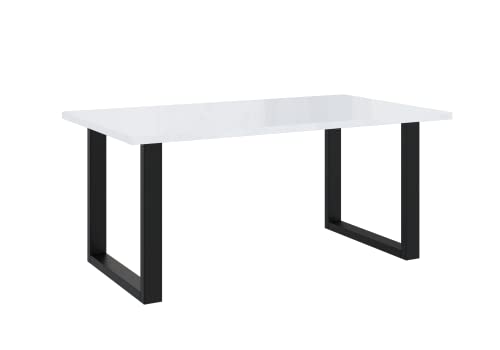 PROROOM FURNITURE - Brooky Table - Esstisch - Rechteckig - 160x90x75 cm - mit Schwarzen Metallbeinen in U-Form - Modern - für Esszimmer, Küche, Wohnzimmer, Salon - Weiß Glanz von PROROOM FURNITURE