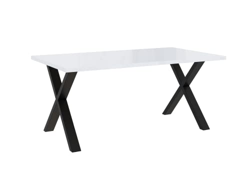 PROROOM FURNITURE - Brooky Table - Esstisch - Rechteckig - 160x90x75 cm - mit Schwarzen Metallbeinen in X-Form - Modern - für Esszimmer, Küche, Wohnzimmer, Salon - Weiß Glanz von PROROOM FURNITURE