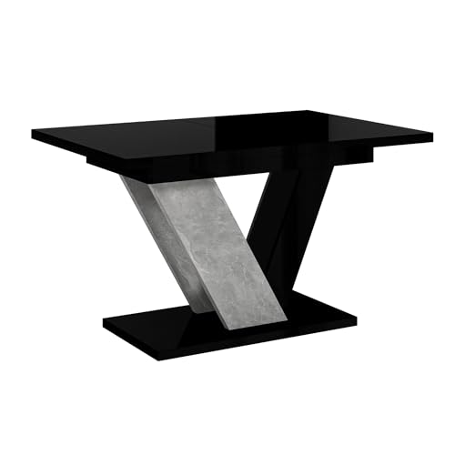 PROROOM FURNITURE - Esstisch Ausziehbar 120-160x80x76 cm – Esszimmertisch Rechteckig, Dining Table, Modern Tisch für Esszimmer, Küche, Wohnzimmer, Salon (Schwarz Hochglanz, Betonoptik) von PROROOM FURNITURE
