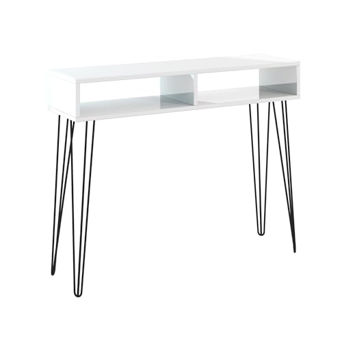 PROROOM FURNITURE Konsolentisch 110x30x85 cm – Schmaler Ablagetisch mit Metallbeinen – Console Table – Moderner Flurtisch für Wohnzimmer, Schlafzimmer & Eingang (Weiss Hochglanz) von PROROOM FURNITURE