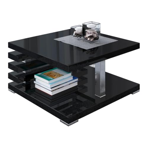 PROROOM FURNITURE - Kyoo - Kaffeetisch 60x60 Höhe 31 cm - Sofatisch Quadratisch - Coffee Table - Wohnzimmertisch Modern - Kleiner Couchtisch mit Stauraum - Schwarz Hochglanz von PROROOM FURNITURE