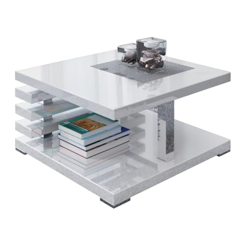 PROROOM FURNITURE - Kyoo - Kaffeetisch 60x60 Höhe 31 cm - Sofatisch Quadratisch - Coffee Table - Wohnzimmertisch Modern - Kleiner Couchtisch mit Stauraum - Weiß Hochglanz von PROROOM FURNITURE