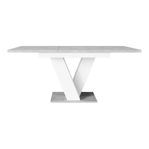 PROROOM FURNITURE - Malvi - Esstisch Ausziehbar auf 160 cm - 120x80x75 cm - Modern - Dinner Table - Esszimmertisch - Tisch für Esszimmer, Wohnzimmer - Ausziehtisch - Betonoptik/Weiß Matt von PROROOM FURNITURE
