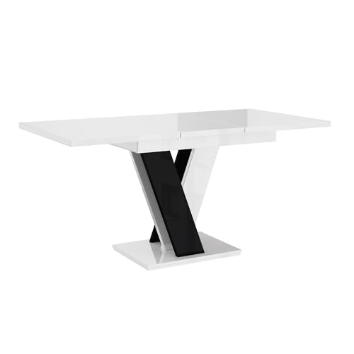 PROROOM FURNITURE - Malvi - Esstisch Ausziehbar auf 160 cm - 120x80x75 cm - Modern - Dinner Table - Esszimmertisch - Tisch für Esszimmer, Wohnzimmer - Ausziehtisch - Weiß Hochglanz/Schwarz Hochglanz von PROROOM FURNITURE
