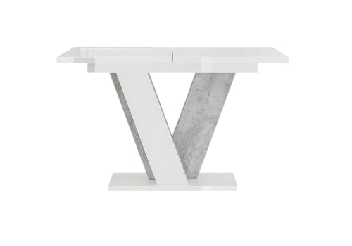 PROROOM FURNITURE - Nevi Table - Esstisch - mit V-Gestell - Säulentisch - Rechteckig - 120x90x75 cm - Ausziehbar auf 160 cm - Modern - für Esszimmer, Küche, Wohnzimmer, Salon - Weiß Glanz & Steinoptik PROROOM FURNITURE - Nevi Table - Esstisch - mit V-Gestell - Säulentisch - Rechteckig - 120x90x75 cm - Ausziehbar auf 160 cm - Modern - für Esszimmer, Küche, Wohnzimmer, Salon - Weiß Glanz & Steinoptik von PROROOM FURNITURE