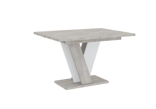 PROROOM FURNITURE - Nevi Table - Esstisch - mit V-Gestell - Säulentisch - Rechteckig - 120x90x75 cm - Ausziehbar auf 160 cm - Modern - für Esszimmer, Küche, Wohnzimmer, Salon - Weiß von PROROOM FURNITURE