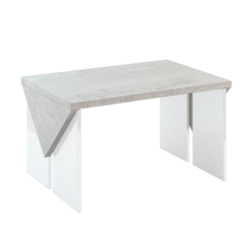PROROOM FURNITURE - Trop - Couchtisch 90x60 Höhe 50 cm - Kaffeetisch Rechteckig - Sofatisch - Coffee Table - Wohnzimmertisch Modern - Beistelltisch Klein - Betonoptik/Weiß Hochglanz von PROROOM FURNITURE