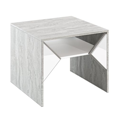 PROROOM FURNITURE - Tuffle Mini - Couchtisch 60x60 Höhe 50 cm - Kaffeetisch Quadratisch - Sofatisch - Coffee Table - Wohnzimmertisch Modern - Beistelltisch Klein - Betonoptik/Weiß Hochglanz von PROROOM FURNITURE