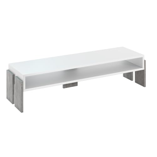 PROROOM FURNITURE - Umba - TV Schrank 120x35 Höhe 30 cm - Fernsehtisch mit Stauraum - Moderner Lowboard für Wohnzimmer - Fernseher Kommode – Weiß/Stein von PROROOM FURNITURE