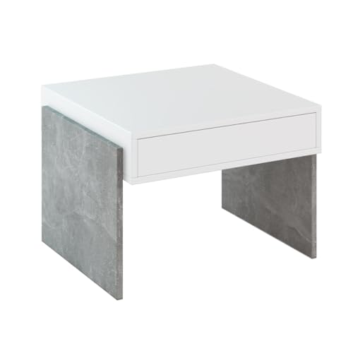 PROROOM FURNITURE - Zhara Mini - Kaffeetisch 60x60 Höhe 45 cm - Sofatisch Quadratisch - Coffee Table - Wohnzimmertisch Modern - Couchtisch mit Schublade, Stauraum - Weiß/Stein von PROROOM FURNITURE