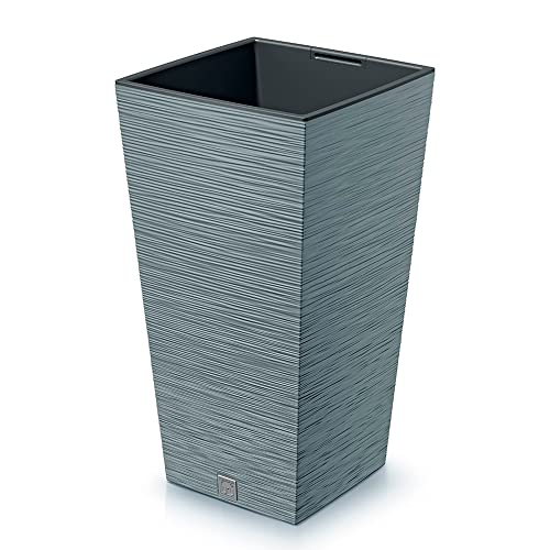 Zementfarbenes Pflanzgefäß mit Behälter, Kollektion FURU, 26,5 x 26,5 x 50 cm, Fassungsvermögen 11 L. von Prosperplast