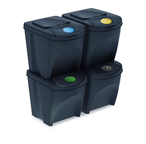Set von 4 Recyclingwürfeln 100L Prosperplast Sortibox von Anthrazitfarben Kunststoff von Prosperplast