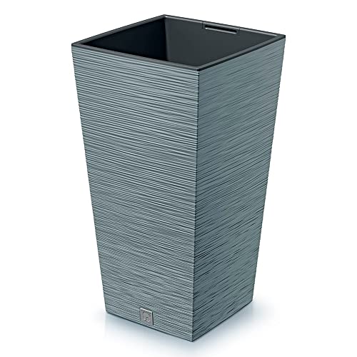 Zementfarbenes Pflanzgefäß mit Behälter, Kollektion FURU, 29,5 x 29,5 x 55 cm, Fassungsvermögen 14 L. von Prosperplast