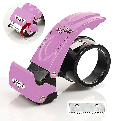 PROSUN Blade safety Cover 2 Inch professional packing tape dispenser packaging Metal Handheld tape gun Sealing Cutter with extra blade,Rosa von PROSUN