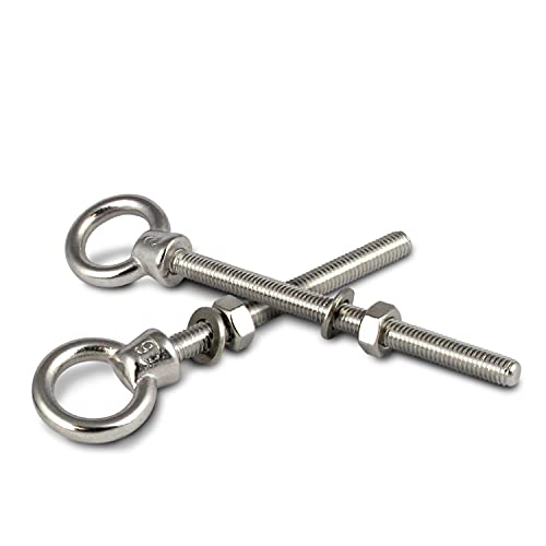 PROTECH 2 Stück Augbolzen M8x80 Metrisches Vollgewinde Ringschraube mit Mutter und Unterlegscheibe rostfreier A4 V4A Seewasserbeständig von PROTECH