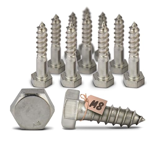 PROTECH 25 Stück Sechskant Holzschrauben M8 Edelstahl A2 M8x160 V2A rostfreier Sechskantschrauben Holzbauschrauben Schlüsselschrauben Wiener Schrauben DIN 571 von PROTECH