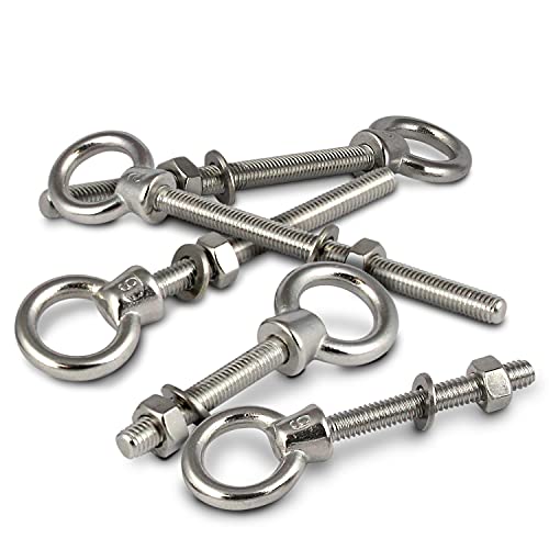 PROTECH 5 Stück Augbolzen M8x80 Metrisches Vollgewinde Ringschraube mit Mutter und Unterlegscheibe rostfreier A4 V4A Seewasserbeständig von PROTECH