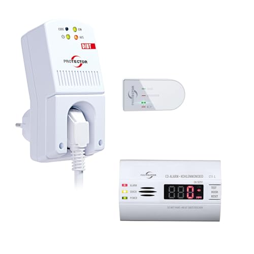 Protector AS-5120 Funk-Abluftsteuerung + Kohlenstoffmonoxid Melder mit Fensterkontaktschalter & Funksteckdose für Dunstabzugshaube & Kamin | Fensterschalter Funk mit DIBT-Zulassung & Umstecksicherung von PROTECTOR