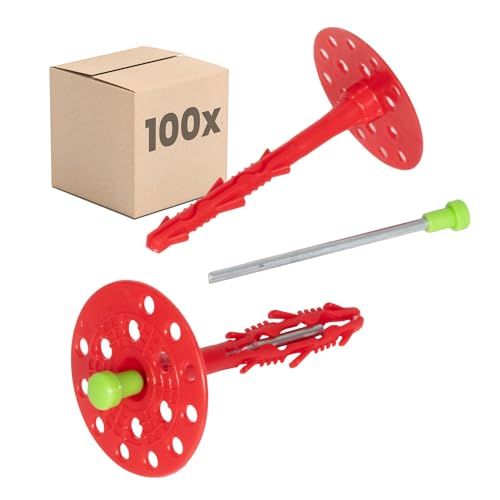 PROTEKTOR Dämmstoffdübel 100 Stück Ø8x160mm mit Stahlnagel für WDVS & zur Befestigung von Fassadendämmung, ETA-zertifizierte Schlagdübel Fassadendübel Tellerdübel für alle Nutzungskategorien von PROTEKTOR