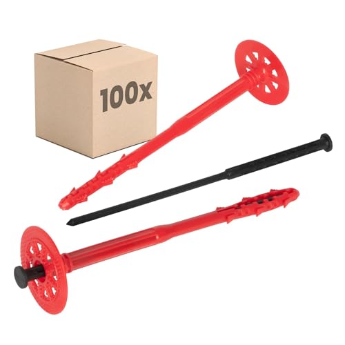 PROTEKTOR Dämmstoffdübel 100 Stück Ø8x200mm mit Kunststoffnagel für WDVS und zur Befestigung von Fassadendämmung, ETA-zertifizierte Schlagdübel Fassadendübel Tellerdübel für alle Nutzungskategorien von PROTEKTOR