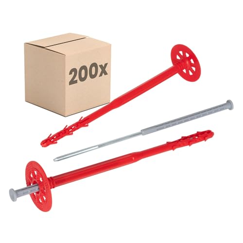 PROTEKTOR Dämmstoffdübel 200 Stück Ø10x300mm mit Stahlnagel für WDVS und Fassadendämmung, ETA-zertifizierte Schlagdübel Fassadendübel Tellerdübel für alle Nutzungskategorien von PROTEKTOR
