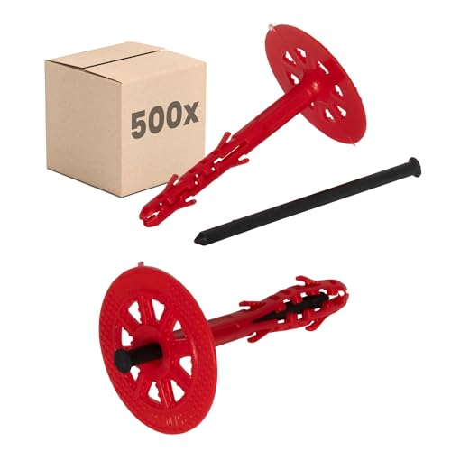 PROTEKTOR Dämmstoffdübel 500 Stück Ø10x100mm mit Kunststoffnagel für WDVS und zur Befestigung von Fassadendämmung, ETA-zertifizierte Schlagdübel Fassadendübel Tellerdübel für alle Nutzungskategorien von PROTEKTOR
