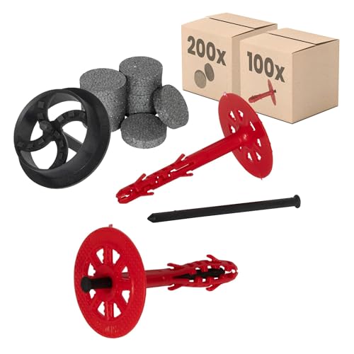 PROTEKTOR Dämmstoffdübel Set Ø10x180mm mit Kunststoffnagel (100 Stück + 200 Rondelle + 1 Fräser) für WDVS und Fassadendämmung, ETA-zertifizierte Schlagdübel Fassadendübel Tellerdübel von PROTEKTOR