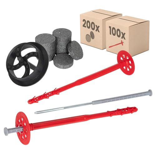 PROTEKTOR Dämmstoffdübel Set Ø10x200mm mit Stahlnagel (100 Stück + 200 Rondelle + 1 Fräser) für WDVS und Fassadendämmung, ETA-zertifizierte Schlagdübel Fassadendübel Tellerdübel von PROTEKTOR