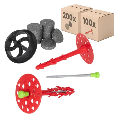 PROTEKTOR Dämmstoffdübel Set Ø8x160mm mit Stahlnagel (100 Stück + 200 Rondelle + 1 Fräser) für WDVS und Fassadendämmung, ETA-zertifizierte Schlagdübel Fassadendübel Tellerdübel von PROTEKTOR