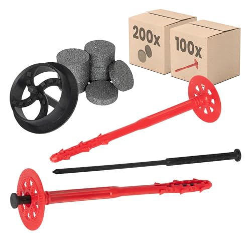 PROTEKTOR Dämmstoffdübel Set Ø8x200mm mit Kunststoffnagel (100 Stück + 200 Rondelle + 1 Fräser) für WDVS und Fassadendämmung, ETA-zertifizierte Schlagdübel Fassadendübel Tellerdübel von PROTEKTOR