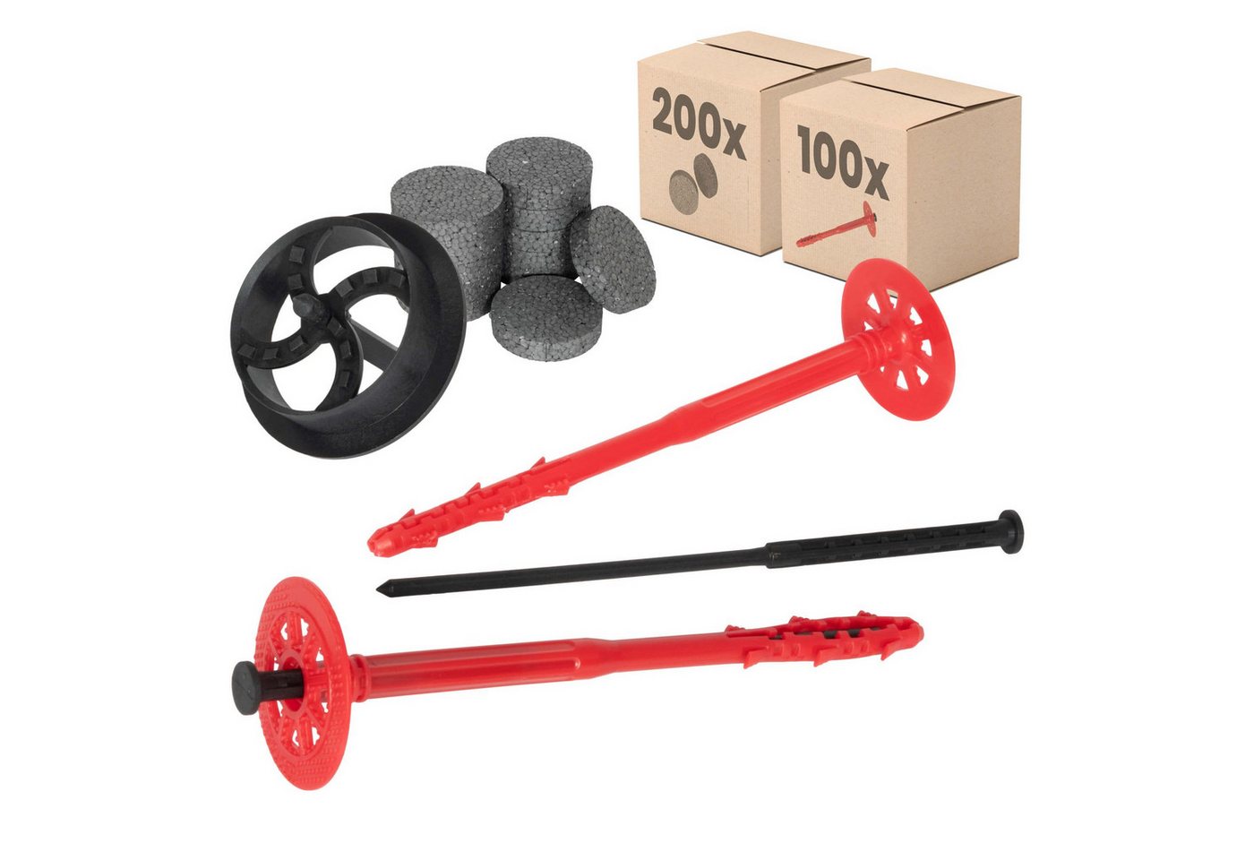 PROTEKTOR Schrauben- und Dübel-Set Dämmstoffdübel Ø10mm, Schlagdübel mit Kunststoffnagel für WDVS, (Dämmstoffdübel Set Ø10x200mm (100 Stück + 200 Rondelle + 1 Fräser), 300 St., Fassadendübel für WDVS und zur Befestigung von Fassadendämmung), ETA-zertifizierte Schlagdübel Tellerdübel für alle Nutzungskategorien von PROTEKTOR