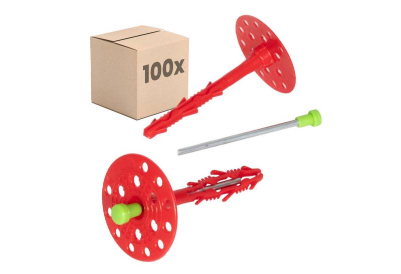 PROTEKTOR Schrauben- und Dübel-Set Dämmstoffdübel Ø8mm, Schlagdübel mit Stahlnagel für WDVS, (Dämmstoffdübel 100 Stück Ø8x100mm, 100 St., Fassadendübel für WDVS und zur Befestigung von Fassadendämmung), ETA-zertifizierte Schlagdübel Tellerdübel für alle Nutzungskategorien von PROTEKTOR