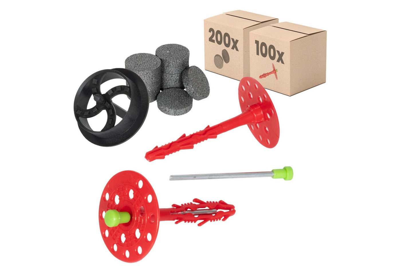 PROTEKTOR Schrauben- und Dübel-Set Dämmstoffdübel Ø8mm, Schlagdübel mit Stahlnagel für WDVS, (Dämmstoffdübel Set Ø8x100mm (100 Stück + 200 Rondelle + 1 Fräser), 300 St., Fassadendübel für WDVS und zur Befestigung von Fassadendämmung), ETA-zertifizierte Schlagdübel Tellerdübel für alle Nutzungskategorien von PROTEKTOR