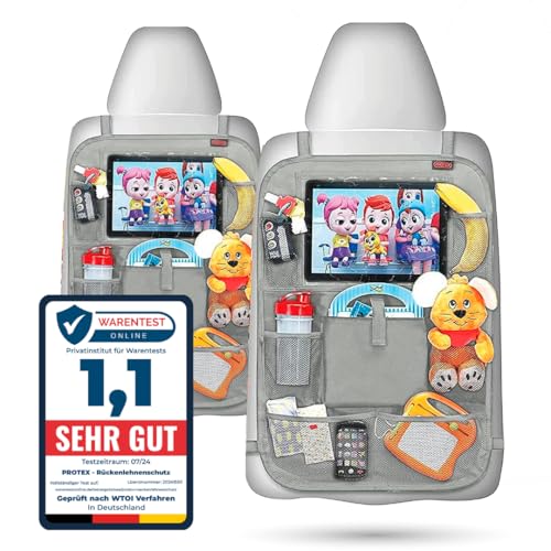 PROTEX© Rückenlehnenschutz Organizer [Testsieger 2024] 100 Tage risikofrei testen - Auto Rücksitz Organizer mit 12 Zoll Tablet Fach [grau] von PROTEX