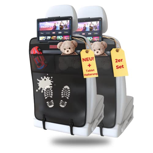 PROTEX© Rückenlehnenschutz Organizer [Testsieger 2024] 100 Tage risikofrei testen - Auto Rücksitz Organizer mit 12 Zoll Tablet Fach [2er Tablethalter] von PROTEX