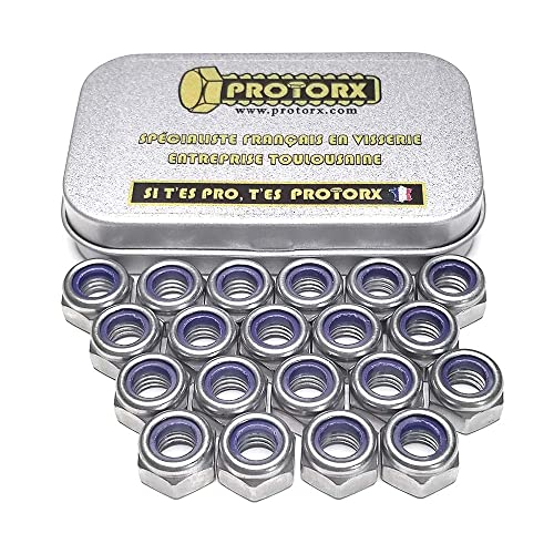 Selbstbremsbare Mutter M8: Box 20 Stück Nylstop selbstsichernd Bremse Edelstahl Ring Nylon Arretierung | Edelstahl | Verwendung innen und außen | Sechskant (Durchmesser 8 mm x 13 mm) HI - Din985 von PROTORX