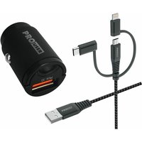 Kfz USB-Lader-Set 20176, qc, extra klein, 3in1 USB-Kabel, schwarz - Prouser von PROUSER