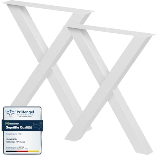 PROVENEDI - Tischbeine Metall weiß - 2 Stück X Form, rostfrei & modern - Tischgestell Maße L59 x B7 x H72 cm mit Bodenschoner für Schreibtisch Esstisch, Konferenztisch von PROVENEDI