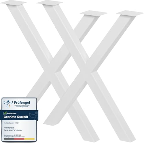 PROVENEDI - Tischbeine Metall weiß - 2 Stück X Form, rostfrei & modern - Tischgestell Maße L60 x B6 x H72 cm mit Bodenschoner für Schreibtisch Esstisch, Konferenztisch PROVENEDI - Tischbeine Metall weiß - 2 Stück X Form, rostfrei & modern - Tischgestell Maße L60 x B6 x H72 cm mit Bodenschoner für Schreibtisch Esstisch, Konferenztisch von PROVENEDI