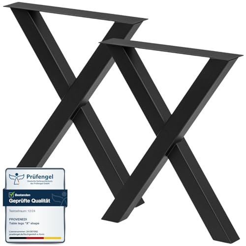 PROVENEDI - Tischbeine Metall schwarz - 2 Stück X Form, rostfrei & modern - Tischgestell Maße L39 x B5 x H49 cm mit Bodenschoner für Schreibtisch Esstisch, Konferenztisch von PROVENEDI