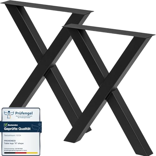 PROVENEDI - Tischbeine Metall schwarz - 2 Stück X Form, rostfrei & modern - Tischgestell Maße L59 x B7 x H72 cm mit Bodenschoner für Schreibtisch Esstisch, Konferenztisch von PROVENEDI