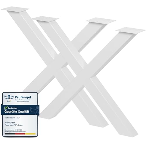 PROVENEDI - Tischbeine Metall weiß - 2 Stück X Form, rostfrei & modern - Tischgestell Maße L80 x B8 x H72 cm mit Bodenschoner für Schreibtisch Esstisch, Konferenztisch von PROVENEDI
